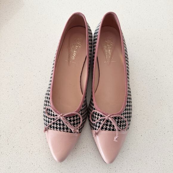 Bisue Ballerinas Houndstooth Flats Anthropologie 40/9 Tweed Pink - Picture 3 of 8